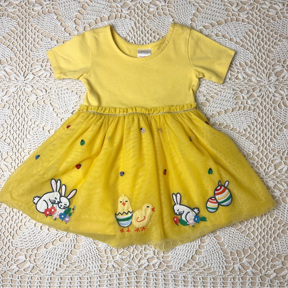 Hanna Andersson Baby Girl 2t Yellow Easter Bunny Chick Applique Tulle Tutu Dress
